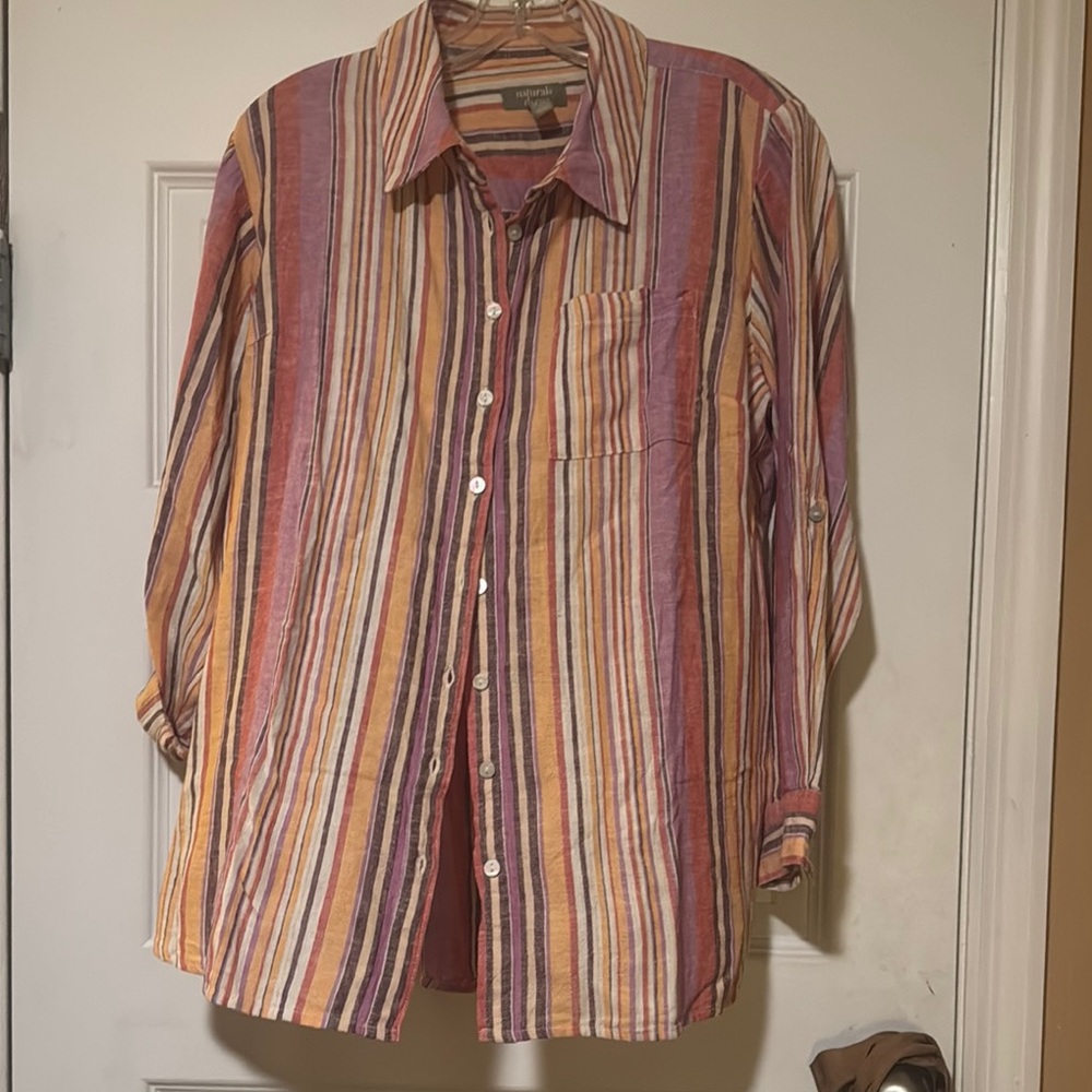 Denim & Co | Multicolor Striped | Button Down Blouse